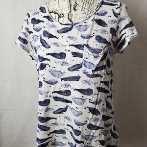 Anthropologie Short Sleeve Blue Whale Print Top - Medium